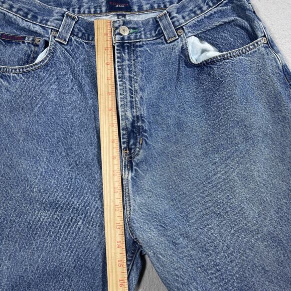 Vintage Tommy Hilfiger Jeans Mens 36x36 Blue Denim Straight Leg Flag Patch - Picture 5 of 12